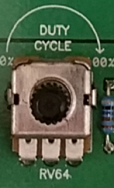 Potentiometer on circuit board for adjusting duty cycle in electronic circuits.