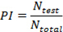 Proportion Index (PI) formula, PI=Ntest/Ntotal, mathematical equation, statistical analysis.