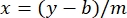 figure-protocol-2 Linear equation formula, x=(y-b)/m, algebraic representation, mathematical calculation method.