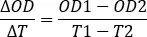Optical density equation for transient absorption spectroscopy; absorption change analysis diagram.