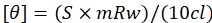 Specific rotation equation [θ]=(S×mRw)/(10cL) for chiral compound analysis in chemistry.