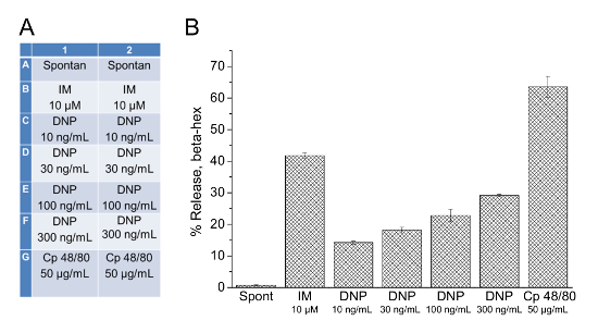 figure-results-1 Bar graph showing beta-hexosaminidase release, mast cell degranulation, concentration data comparison.