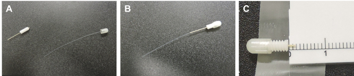 Capillary setup for chromatographic analysis; sequence showing assembly and measurement details.