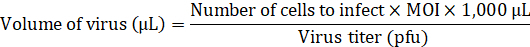 figure-protocol-1 Virus volume calculation formula, equation for cell infection using MOI and virus titer, diagram.