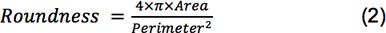 Roundness equation formula, diagram for shape analysis in material science and geometry studies.
