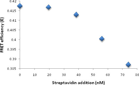 figure-protocol-9 FRET efficiency vs. streptavidin, graph, fluorescence analysis, molecular interaction study.