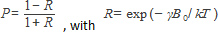 figure-protocol-2 静态平衡方程;P= (1-R)/(1+R),R=exp(-γBc/kT);数学公式。