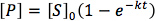 Chemical kinetics formula, [P]=[S]₀(1-e⁻ᵏᵗ), reaction rate expression, equation.