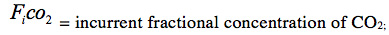 Fractional concentration formula, FiCO2, describing incurrent CO2 levels; equation explanation.