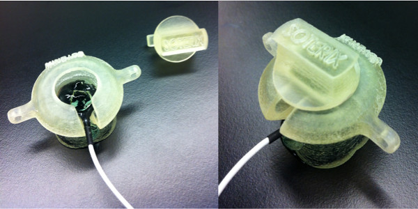3D printed sensor components, experimental setup for electronic measurements, close-up view.