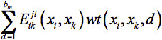 Static equilibrium formula ΣE_ik^jl(x_i,x_k)wt(x_i,x_k,d) equation, mathematical concept.