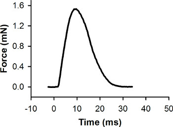 figure-results-7 Force vs. time graph showing peak force measurement in milliseconds, indicating dynamic response.