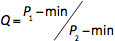 Q calculation formula with pressure variables, diagram for fluid dynamics analysis.