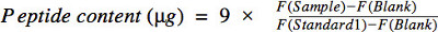 figure-protocol-1 Peptide content calculation formula, used for assessing sample concentration, shown in equation format.