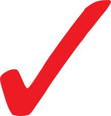 Red check mark symbol representing verification or correctness.