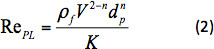 figure-introduction-2 turbulent flow equation, Re_PL=(ρ_f * V^(2-n) * d_p^n)/K, fluid dynamics formula
