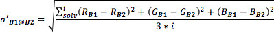 Color difference formula, ∆E calculation, mathematical equation, color science analysis.