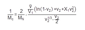 Polymer network equation, Flory-Rehner theory, mathematical formula, polymer swelling analysis.