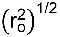 Mathematical formula for root mean square radius, equation with parentheses and exponent notation.