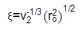 Mathematical formula for ξ calculation, involving variables v2 and r0.