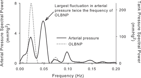 figure-results-4 Arterial pressure spectral power vs. frequency chart; highlights fluctuation in pressure frequency.