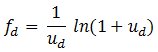 Formula for optical flow in fluid dynamics, \( f_d = \frac{1}{u_d} \ln(1+u_d) \).