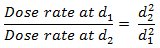 figure-introduction-4 Radiation dose rate inverse square law equation; formula comparison; physics concept.