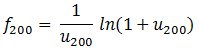 Equation for growth rate, f200 = 1/u200 ln(1+u200), mathematical formula for analysis.