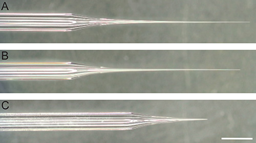 figure-protocol-2 Nanotube fiber under microscope; optical microscopy of fiber tapering; material science analysis.
