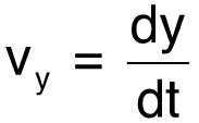 Velocity equation, vy=dy/dt, formula, describing speed-time relationship, mathematical expression.