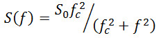 功率谱密度公式 \(S(f) = S_{0}f_{c}^2/(f_{c}^2+f^2)\)，数学概念。