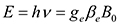 Electron spin resonance formula, E=hv=geβeB0, equation for spectroscopic analysis.