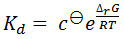 Equilibrium constant formula \(K_d = c \Theta e^{\Delta_r G/RT}\), chemistry equation.