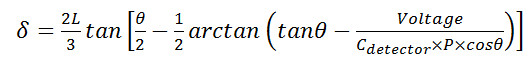 Static equilibrium formula, δ calculation, mathematical expression for experimental analysis.