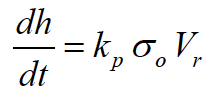 Differential equation for rate of height change, formula: dh/dt = kₚσₒVᵣ, fluid dynamics.
