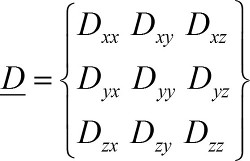 D matrix expression; second-rank tensor diagram for static equilibrium analysis in physics.