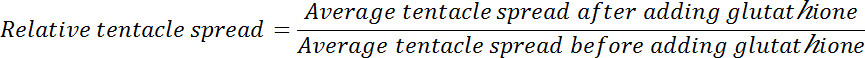 figure-protocol-2 Equation for relative tentacle spread; ratio of tentacle spread change, biology experiment.