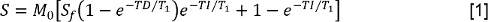 Magnetic resonance equation for signal intensity S; formula image for T1 relaxation analysis.