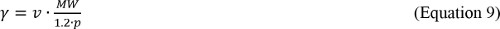 Static equilibrium; formula γ=ν·MW/1.2ρ; equation diagram; scientific calculation.