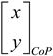 Matrix representation of center of pressure coordinates; equation symbol.