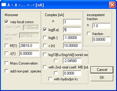 Software interface for equilibrium analysis; displays parameters like concentration and equilibrium constant.