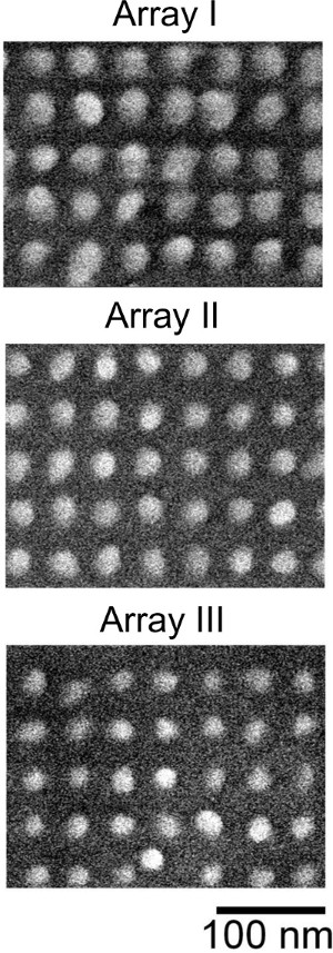 Array di nanoparticelle; immagine al microscopio; Disposizione dei materiali su scala nanometrica in diversi modelli.