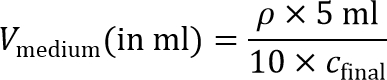 V_medium formula for volume calculation in scientific experiments, depicting density relation.