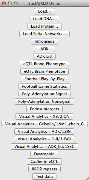 figure-results-3 StickWRLD interface; data analysis options for DNA, proteins, phenotype, and analytics tools.
