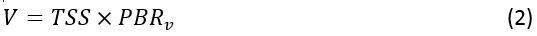 figure-protocol-3 Equation for volume: V = TSS × PBR<sub>v</sub>, used in photobioreactor calculations.