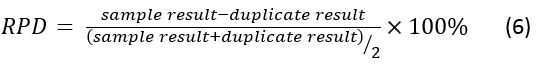 figure-protocol-7 Relative Percent Difference formula, RPD equation for comparing sample results, statistical analysis.