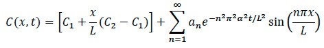 Diffusion equation, C(x,t), heat conduction, partial differential equation solution, mathematical model.