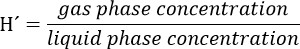 Henry's Law formula; equation for gas-liquid phase concentration ratio; concept in chemistry.