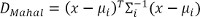 Mahalanobis distance equation, \(D_\text{Mahalanobis}\), for statistical distance measurement.
