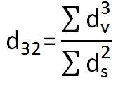 d32 equation, Σdv^3/Σds^2; formula for calculating Sauter mean diameter used in particle analysis.